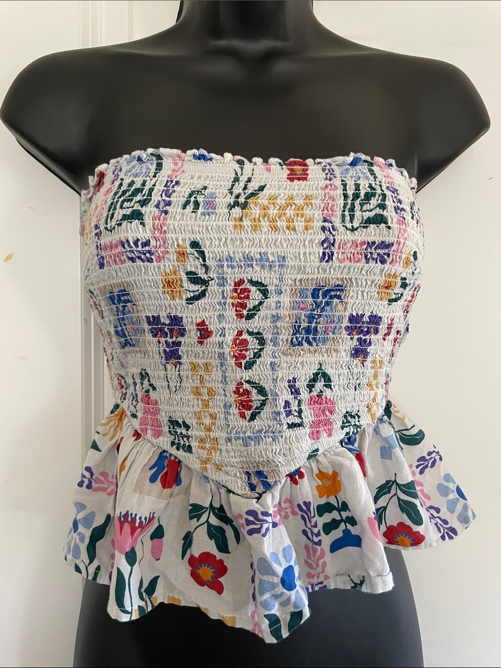 RSQ Smocked Floral Strapless Peplum Tube Top